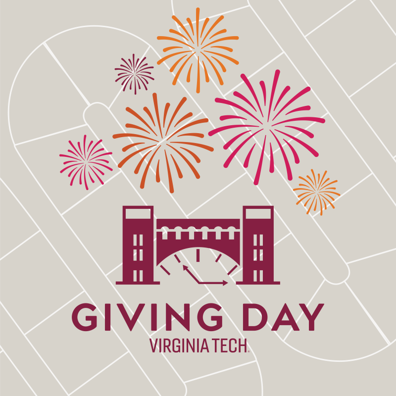Square illustration of Virginia Tech Giving Day with fireworks
